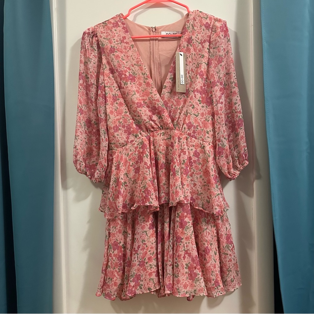 DO+BE Pink Floral V-Neck Dress